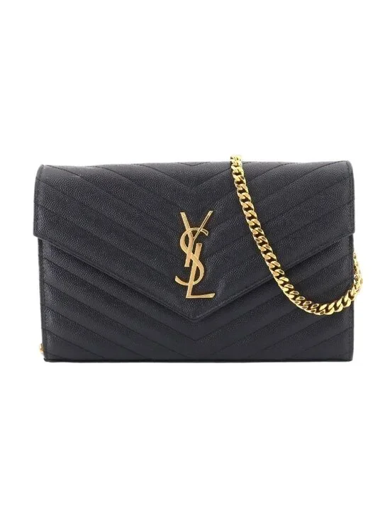 Saint Laurent Cassandra Chain Wallet Leather Black Gold Shoulder