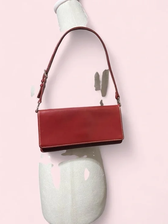 Women’s Red Faux Leather Shoulder Bag - Classic Minimalist