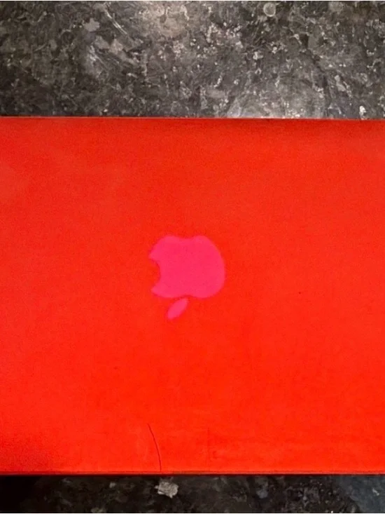Apple MacBook  with Case and charger - Bright Red with Pink Apple Logo