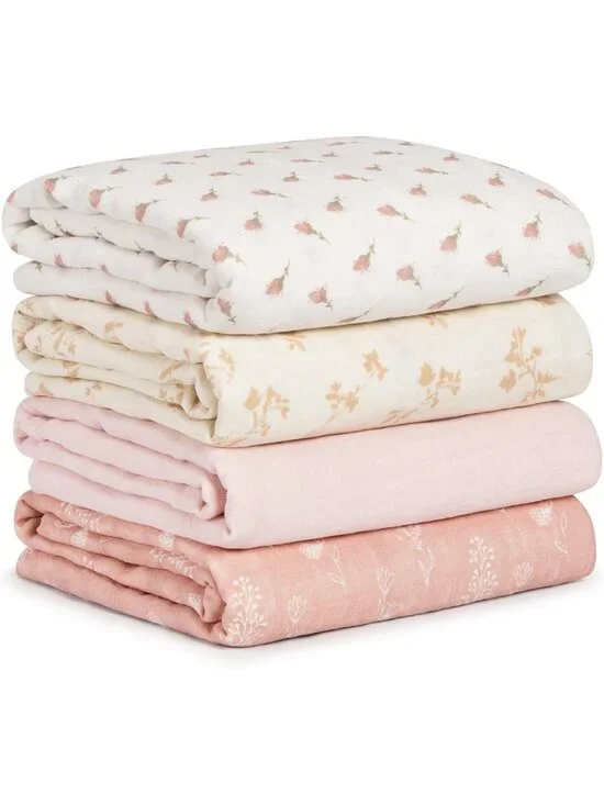 Soft Muslin Swaddle Blankets for Newborns, 4 Pack, Large Cotton Receiving