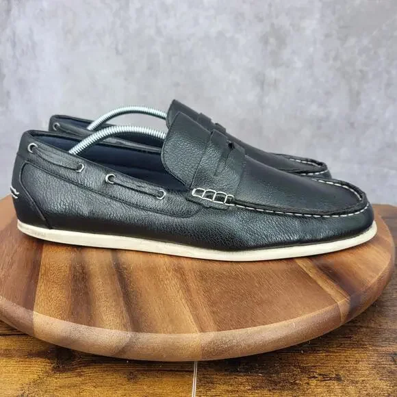 Bruno Marc Boat Shoes Mens 12 Black Faux‎ Leather Penny Loafers Shoes