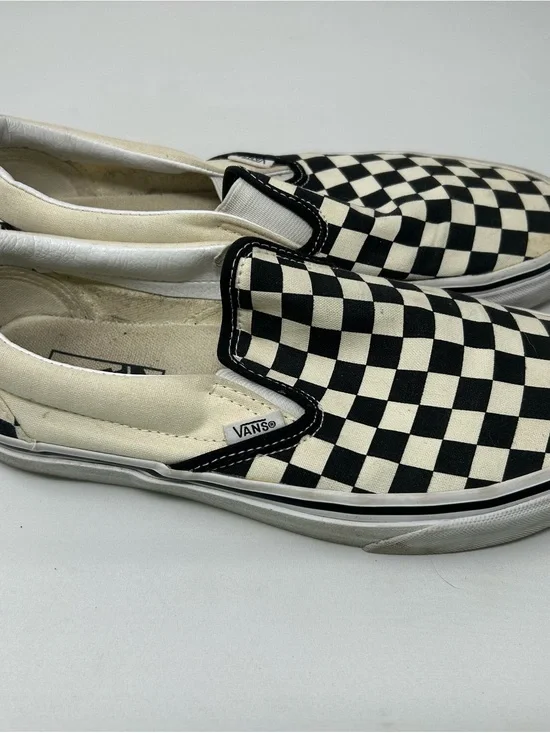Vans Slip-On Checkerboard Canvas Sneakers in Black and White