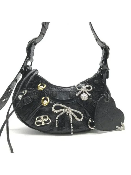 Balenciaga le Cagole XS le Studs Shoulder Bag Leather Black Ribbon