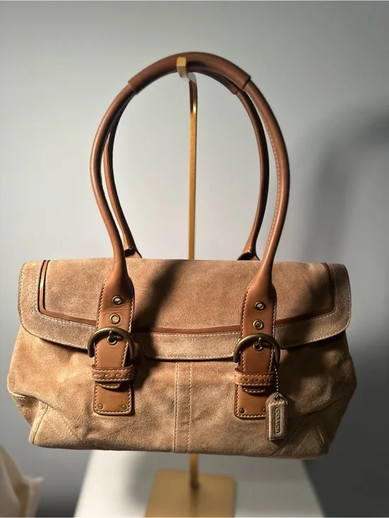 Vintage Coach Camel Suede SoHo Leather Satchel, No. 9674, Brass Hardware