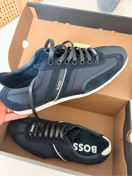 Boss Navy Low-Top Mesh & Suede Sneaker