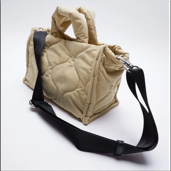 Zara Quilted Shopper Bag Sand With Top Handle