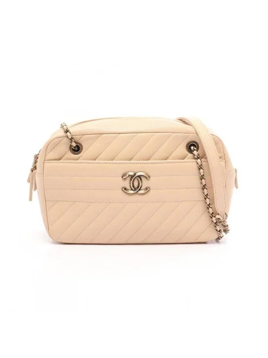 Chanel Shoulder Bag Bias Stitch Antique Gold Beige Leather Chain