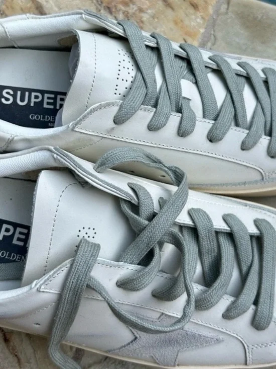 Golden Goose Style Men’s White Leather Sneakers with Gray Laces