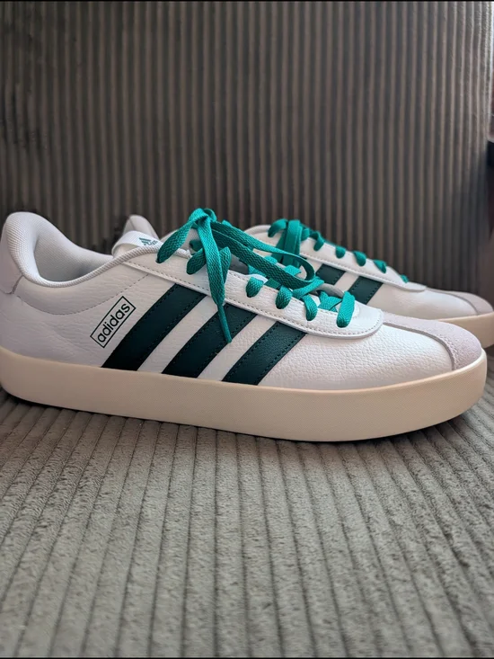 adidas Men’s White Sneakers with green Accents