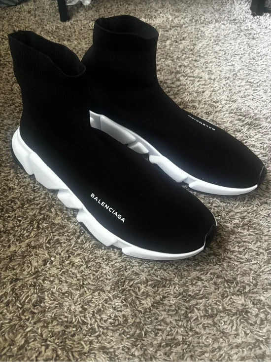 Balenciaga Black and White Sock-Style Trainer Sneakers