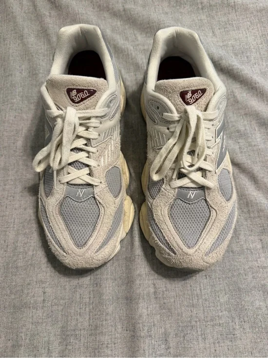 New Balance 9060 Off-White and Light Gray Retro Running Sneakers