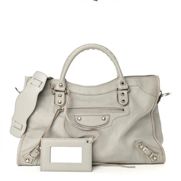 Balenciaga Light Gray Leather City Shoulder Bag