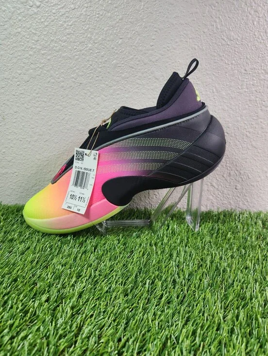 Men’s Size 10.5 Adidas D.O.N Issue 7 Black/Pink/Yellow Rainbow Basketball Shoes
