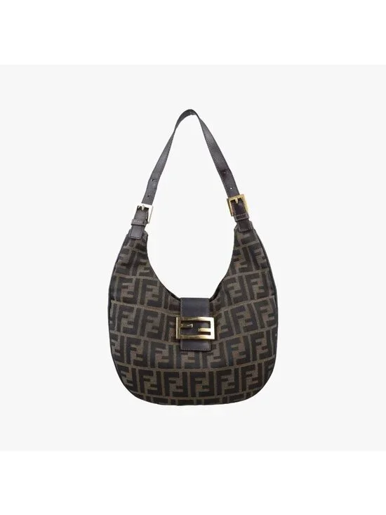 Fendi Zucca Pattern Brown Canvas Leather Handbag