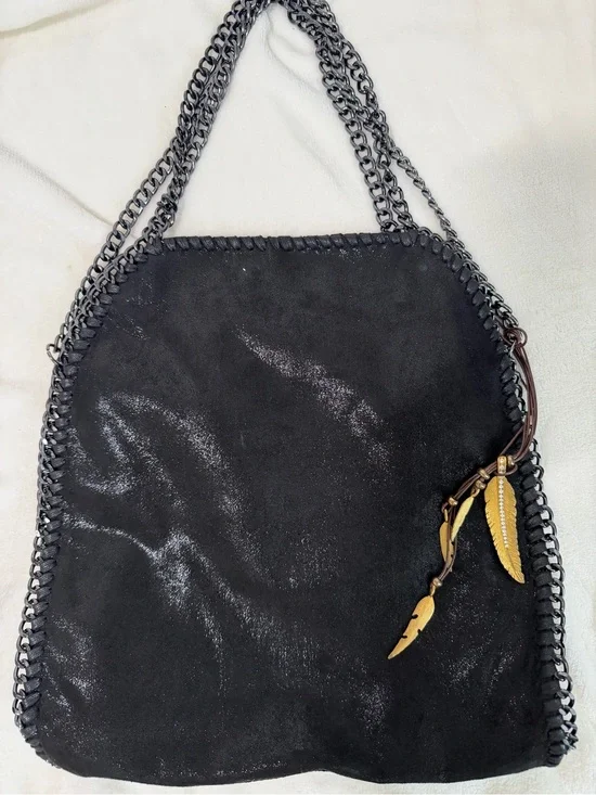 Black Suede Chain-Trim Shoulder Bag - Unknown Brand