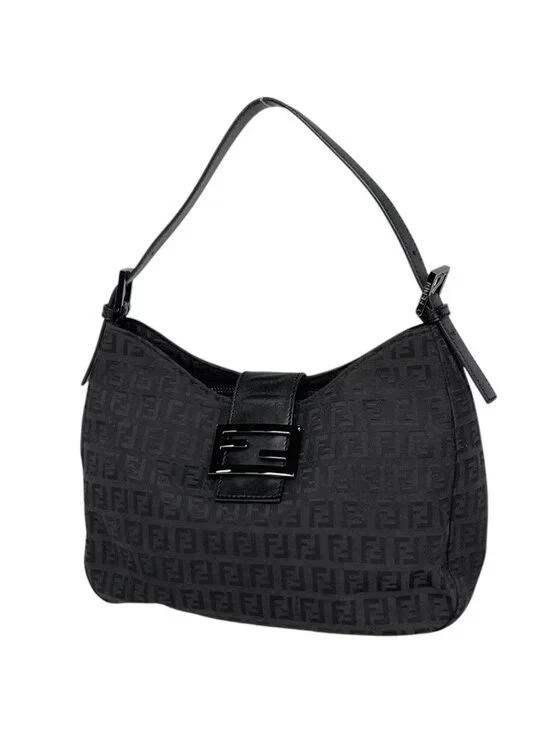 Fendi Zucchino Pattern Shoulder Bag Canvas Black