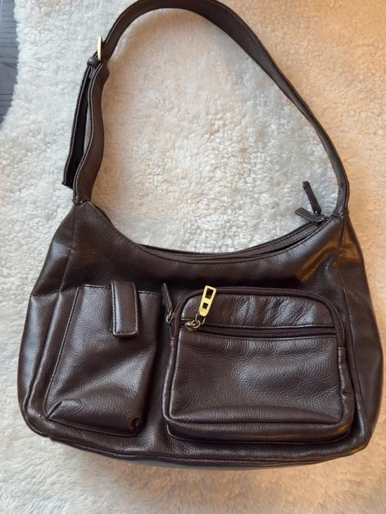 Cherokee Brown Faux Leather Crossbody with Front Zipper Pocket