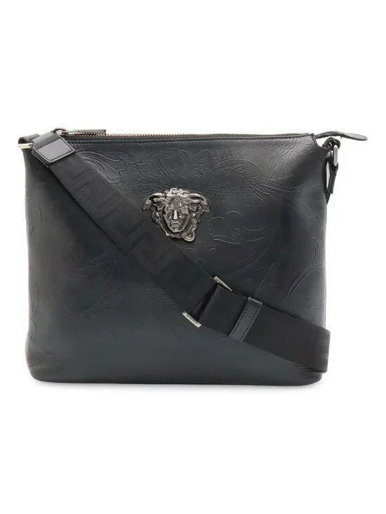 Versace Medusa Shoulder Bag Crossbody Leather Black Silver