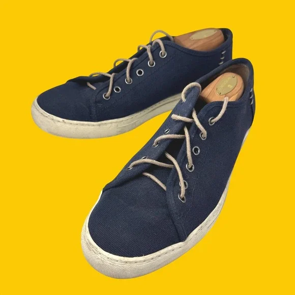 Frye Ludlow Low Top Sneakers Men 11.5 Navy Blue Canvas Leather Laces 3480163
