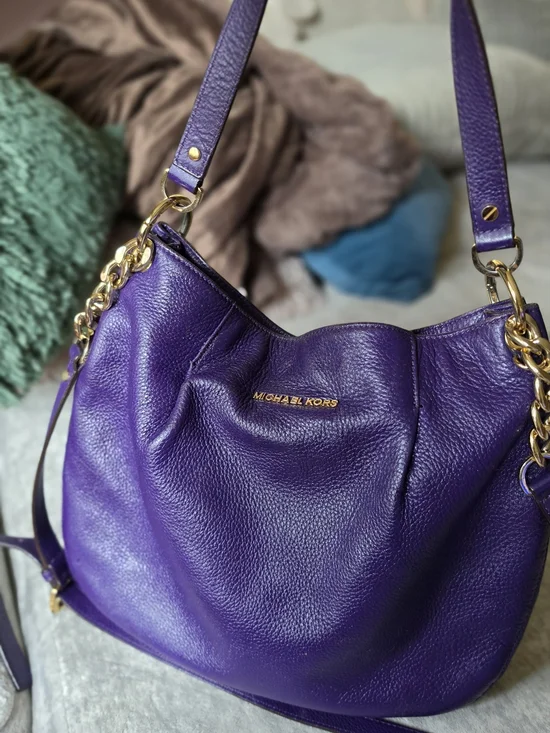 Michael Kors Fulton Hobo purple pebbled leather shoulder bag