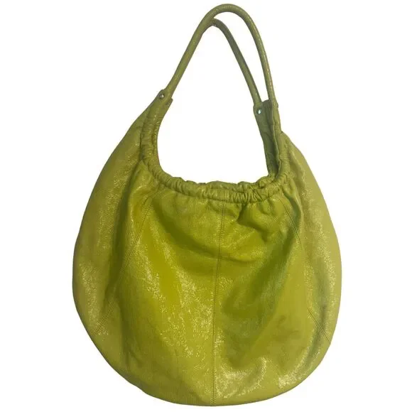 HOBO International Lime Green Leather Slouch Shoulder Bag Hobo Boho Y2K Purse