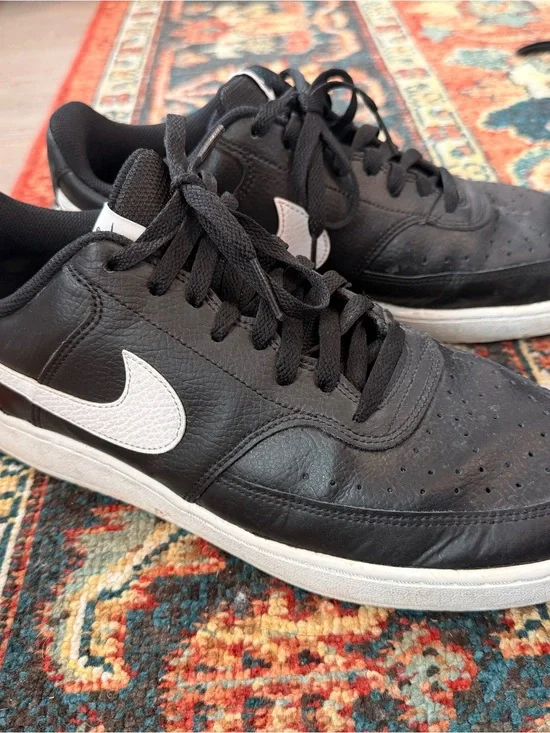 Nike Black Leather Low-Top Sneakers with White Swoosh