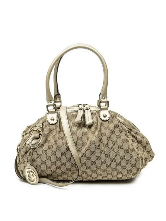 Gucci Ski Boston Beige Gold GG Canvas Shoulder