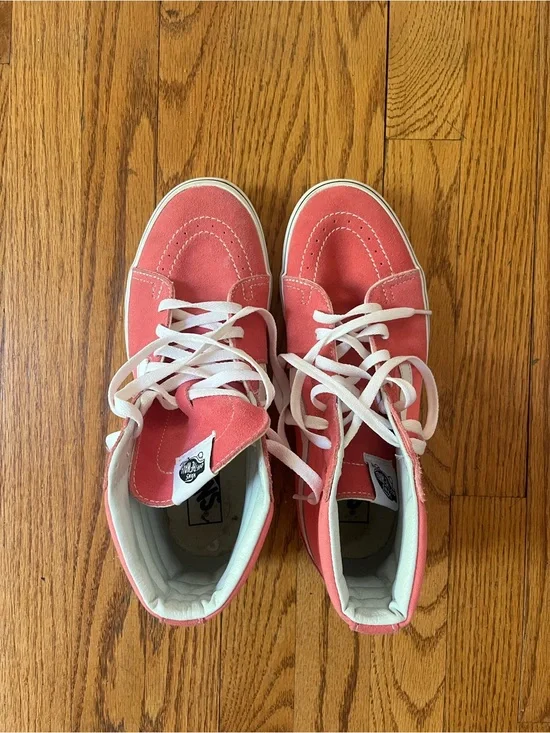 Vans Coral Pink High-Top Skate Sneakers with White Trim