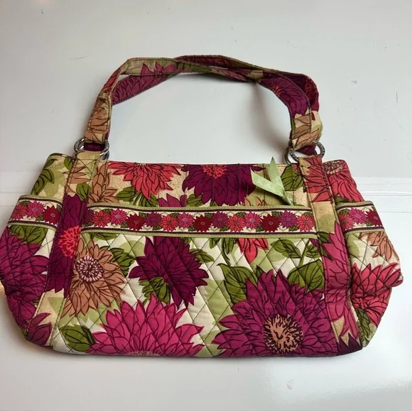 Vera Bradley Quilted Floral Shoulder Bag Pink Green Retired Cotton Purse