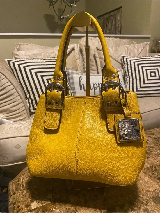 Tignanello Yellow Pebbled Leather Shoulder Bag
