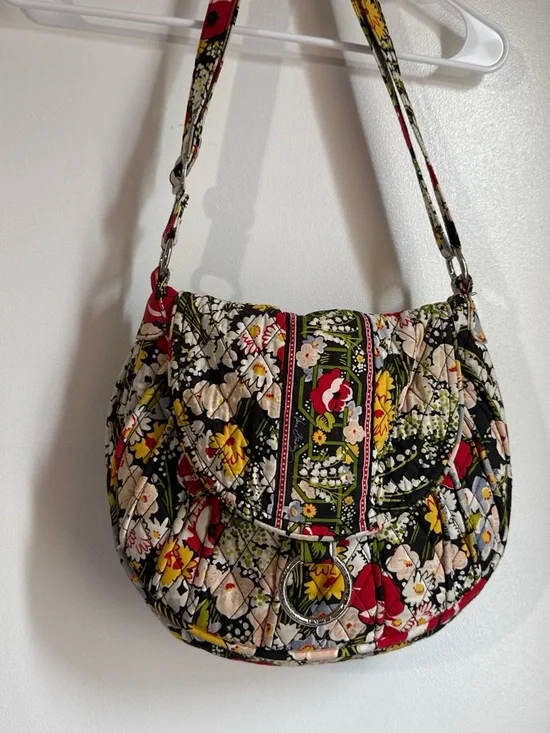 Vera Bradley Quilted Floral Shoulder Bag in Black, Red & Yellow