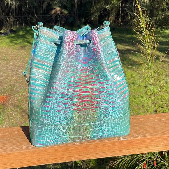 Vibrant Turquoise Multicolor Drawstring Bucket Bag