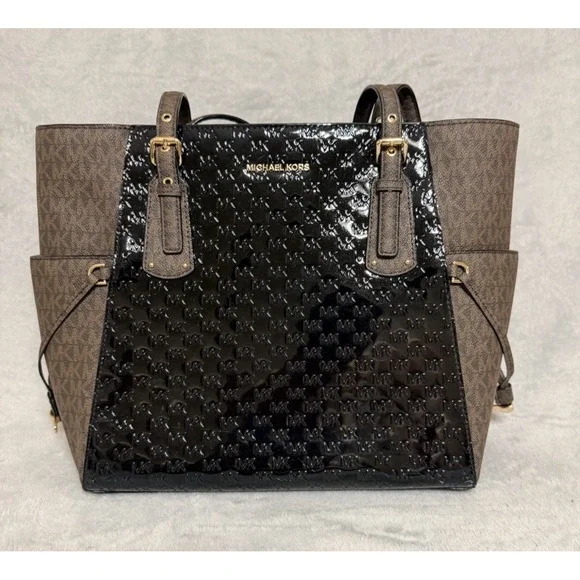 Michael Kors Voyager East West Tote Black Brown Purse Shoulder Bag NEW $258