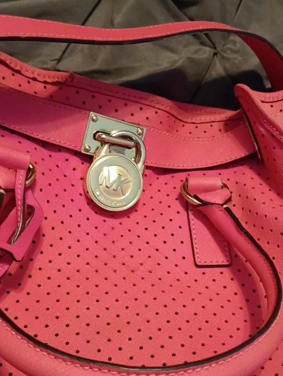 Michael Kors Pink Perforated Shoulder Bag with Gold Hardware
