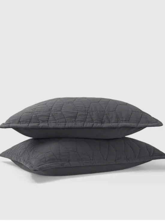 King Pillow Shams by Riley Home Cotton Quilted Gray Sham Set NEW