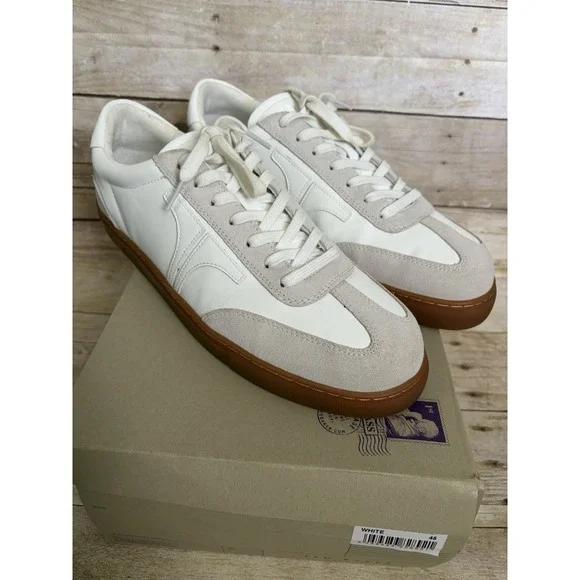 Ted Baker Mens Leather Sneakers Retro Suede, White, Size 45