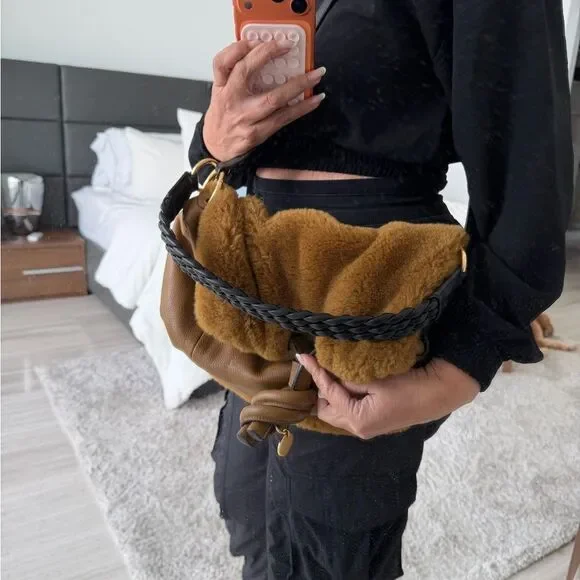See By Chloe Brown Leather and Shearling handbag with Gold Detail