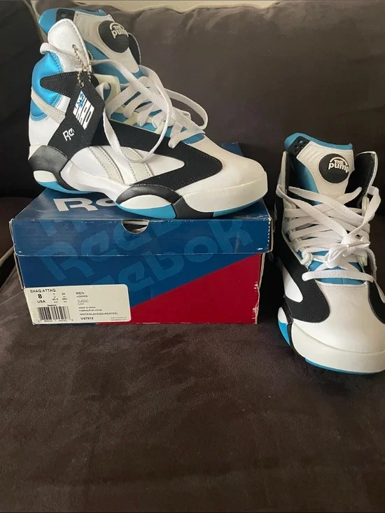 Reebok Men’s White Black Blue High-Top Sneakers