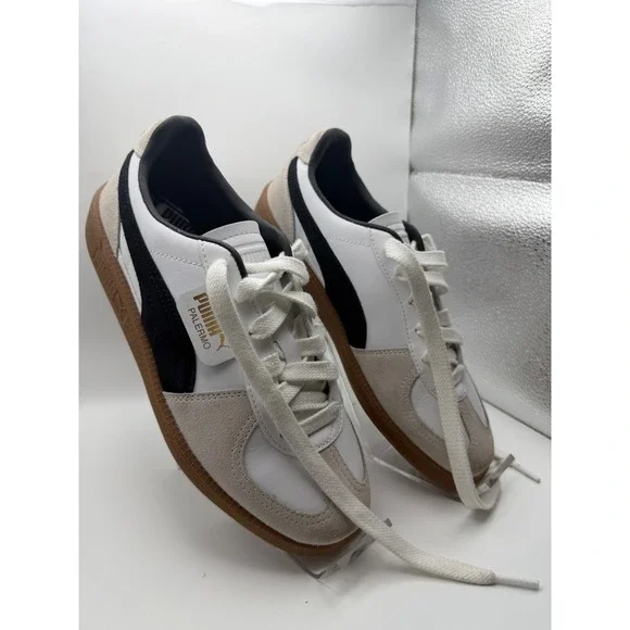 Puma Palermo Mens White Black Gum Low Top Suede Leather Sneakers size 6