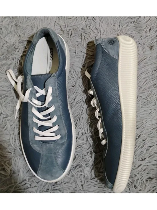 ECCO Danish Design Mens Sz 12-12.5 Sneakers Cushioned Soles Nubuck Navy Leather