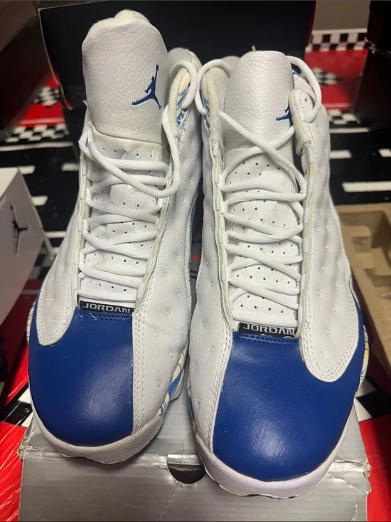 White and Royal Blue Air Jordan 13 Retro Basketball Shoes