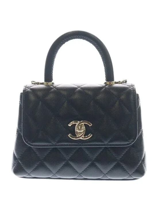 Chanel Coco Handle Xxs 2-Way Chain Shoulder Bag Black Caviar Leather Gold