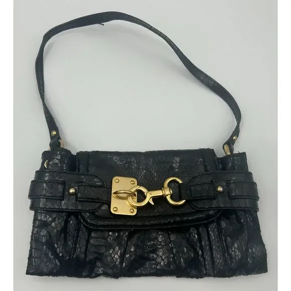 Vintage Y2K The Limited Black Faux Snake Skin Shoulder Bag Gold Clasp Purse