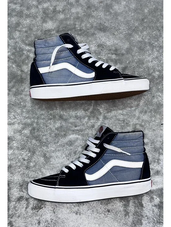 Vans Sk8-Hi High Top Sneakers Navy Blue Black Suede Canvas Mens 6.5 Skate Shoes