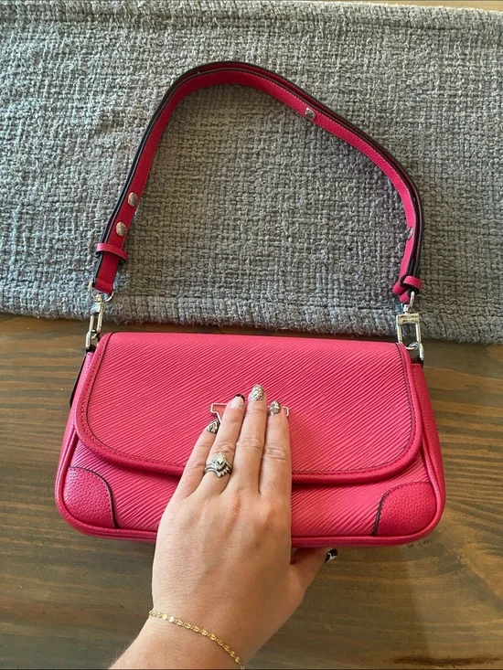 Bright Pink Women's Shoulder Bag with Silver Hardware