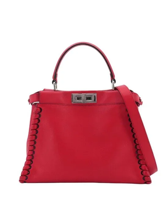 Fendi Peekaboo Shoulder Bag Leather Red Selleria