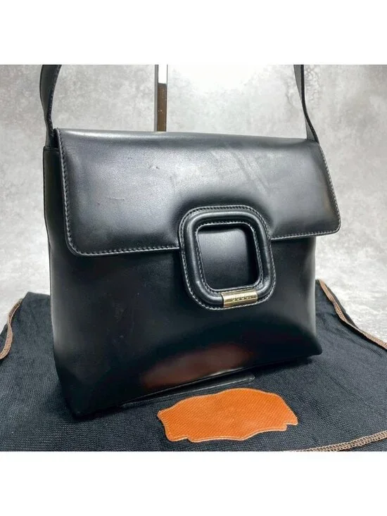 Gucci Shoulder Bag Black Leather Gold