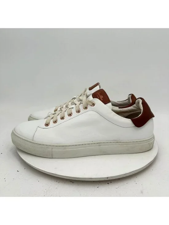 Goodman Brand Men Size 10.5 White Dark Brown Leather Low Top Lace Up Casual Shoe