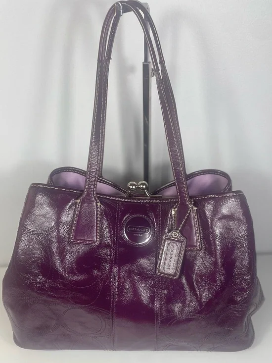 Coach Signature Stitch Plum Patent Leather Kiss-lock Carryall Y2K