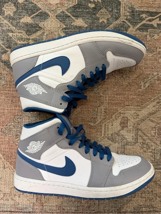 Nike Air Jordan 1 Mid Men’s Sneakers - White/Gray/Blue